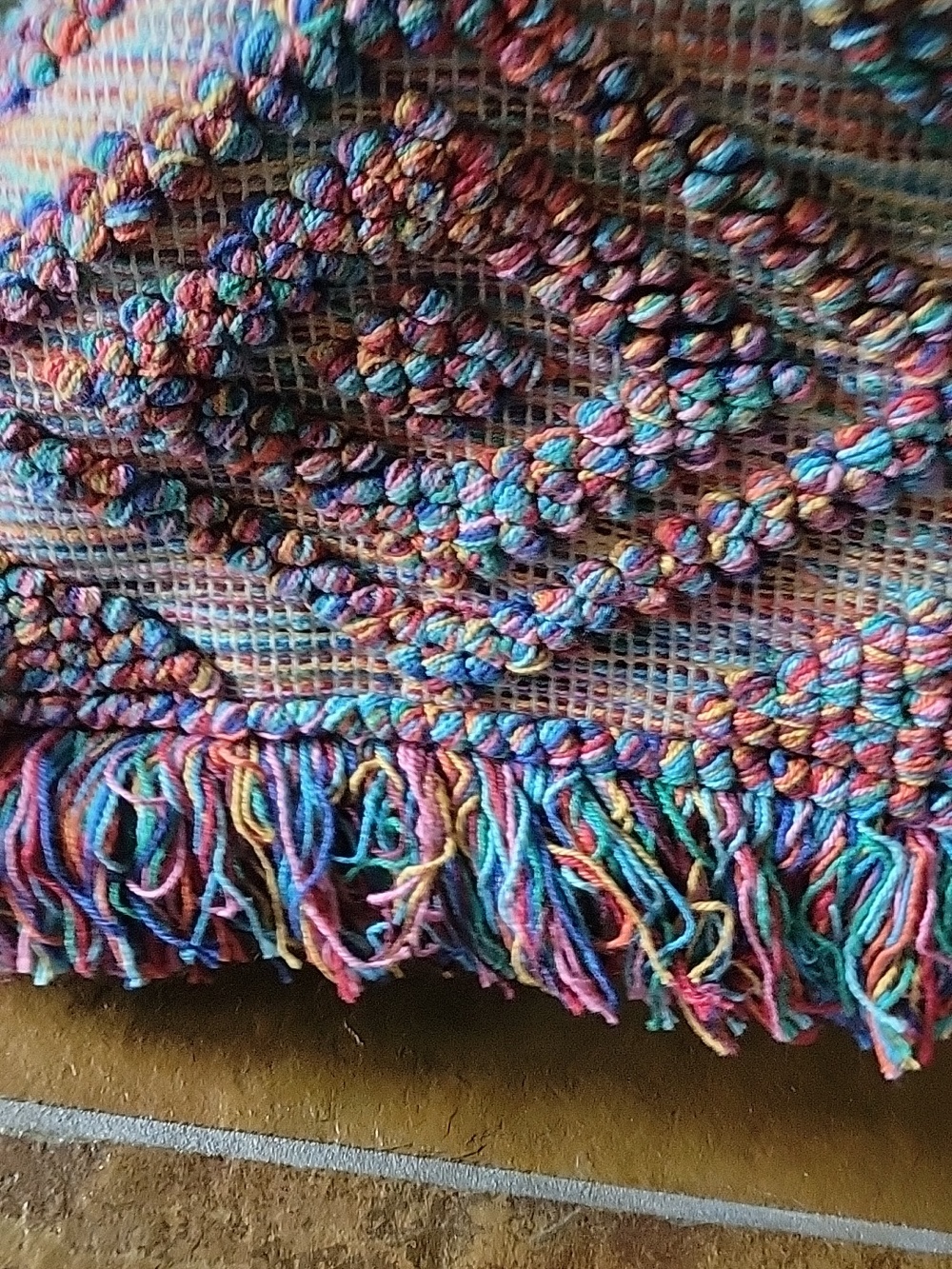 Multicolor Fringe Woven Crossbody Bag with Cream Strap - Picture 6 of 13